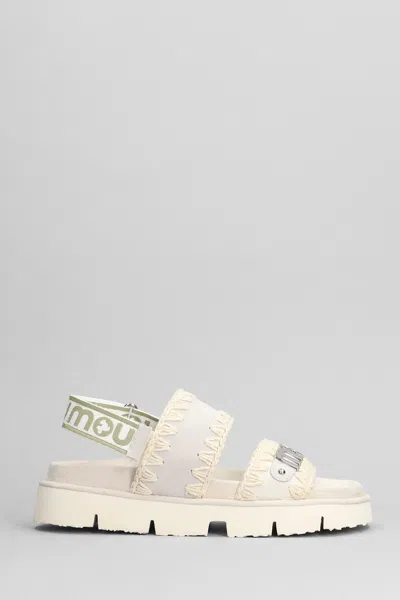 Mou Bio Sandal Flats In Beige Suede