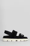 Mou Bio Sandal Flats In Black Suede In Black