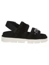 MOU BIO SANDAL FLATS IN BLACK SUEDE