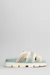 Mou Bio Sandal Flats In Cyan Suede In Cyan