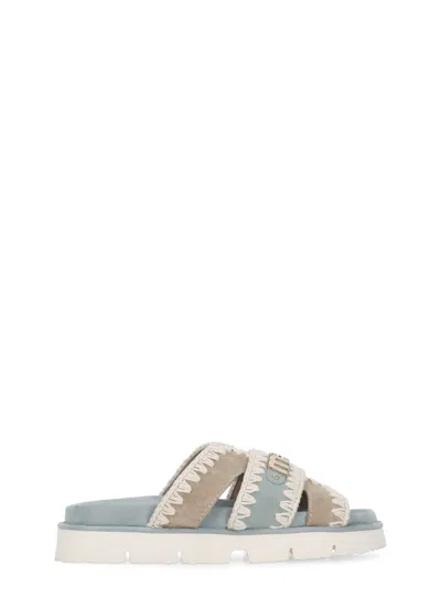 Mou Bio Sandal Flats In Cyan Suede In Blue