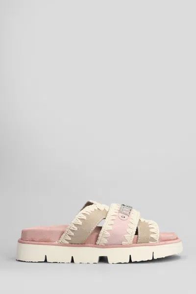 Mou Bio Sandal Flats In Rose-pink Suede