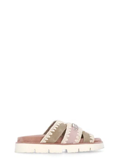 Mou Bio Sandal Flats In Rose-pink Suede