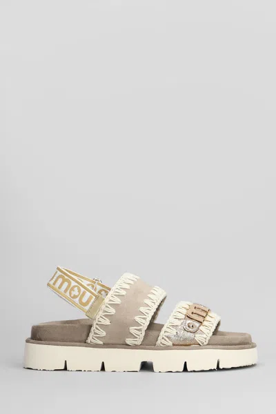 Mou Bio Sandal Flats In Taupe Suede And Leather In Brown