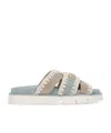 Mou Bio Sandal Flats In Cyan Suede
