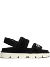 Mou Bio Sandal Flats In Black Suede In Black