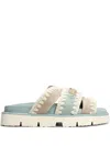 Mou Bio Sandal Flats In Cyan Suede In Blue