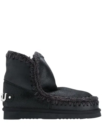 Mou Black Eskimo 18 Sheepskin Rhinestone Slip-on Shoes
