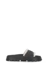 Mou Eva Logo-embossed Open-toe Slides In Black