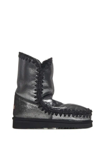 MOU MOU BLACK MICROGLITTER DOUBLE-FACE SHEEPSKIN ANKLE BOOTS