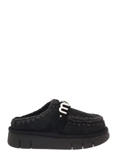 MOU BLACK LOGO SUEDE SLIDE