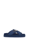 Mou Denim Cross-strap Sandals With Rubber Platform Sole In Blue