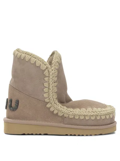 Mou Logo-embellished Glitter-trim Ankle Boots In Neutral