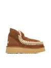 Mou Mini Eskimo Beige Ankle Boots With Logo Patch On The Rear In Leather And Suede Woman In Brandy