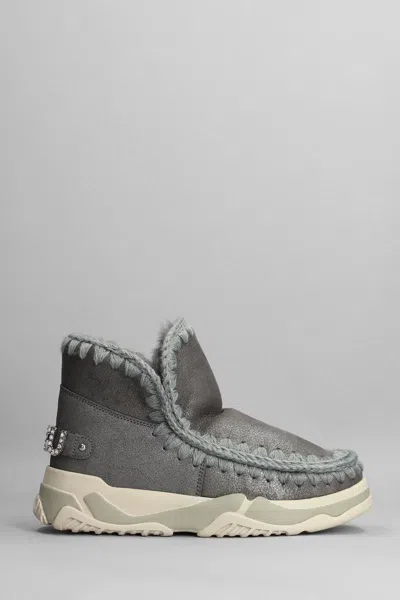 Mou Eskimo Trainer Low Heels Ankle Boots In Grey