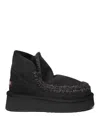 Mou Mini Eskimo Platform Boots With Crochet Stitch Detailing In Black