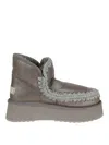 Mou Metallic Textured Ankle Boots With Plush Lining In Gray