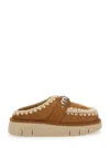 Mou Bounce Beige Mules With Logo Lettering And Open Rear In Leather Woman