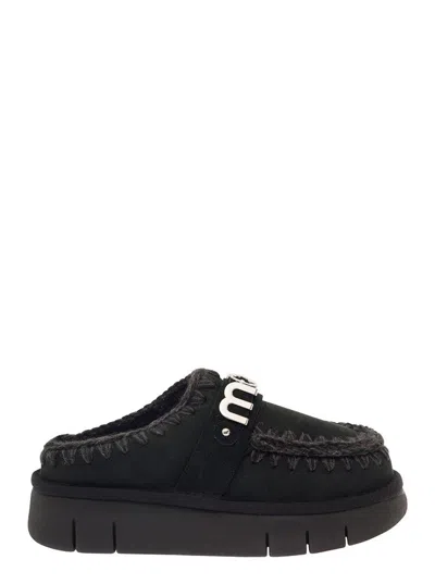 Mou 'bounce' Black Mules With Logo Lettering And Open Rear