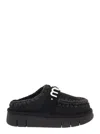 Mou 'bounce' Black Mules With Logo Lettering And Open Rear In Suede Woman