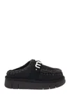 Mou 'bounce' Black Mules With Logo Lettering And Open Rear In Suede Woman