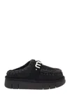 Mou 'bounce' Black Mules With Logo Lettering And Open Rear In Suede Woman In Black