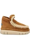 Mou Bounce Braided-trim Suede Ankle Boots In Brown