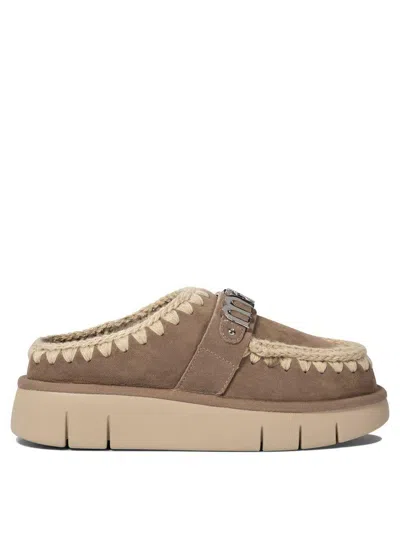 Mou 'bounce' Brown Mules With Logo Lettering And Open Rear