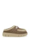 Mou Bounce Brown Mules With Logo Lettering And Open Rear In Suede Woman In Gray