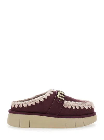 MOU BOUNCE BORDEAUX MULES WITH LOGO LETTERING AND OPEN REAR IN LEATHER WOMAN
