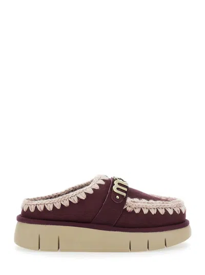 MOU 'BOUNCE' BORDEAUX MULES WITH LOGO LETTERING AND OPEN REAR IN LEATHER WOMAN