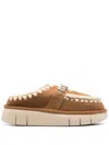 Mou Logo-lettering Crochet-trim Suede Mules In Brown