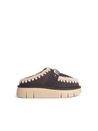 Mou Soft Sheepskin Slip-on Shoes With Decorative Stitching In Brown