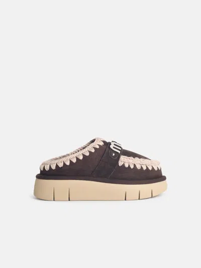 Mou 'bounce Clog' Mocha Suede Slippers In Multi