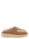 Mou Bounce Beige Mules With Logo Lettering And Open Rear In Leather Woman In Multi
