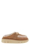 Mou Bounce Beige Mules With Logo Lettering And Open Rear In Leather Woman In Multi