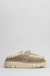Mou 'bounce' Brown Mules With Logo Lettering And Open Rear In Grey
