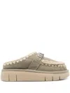 Mou 'bounce' Brown Mules With Logo Lettering And Open Rear In Green