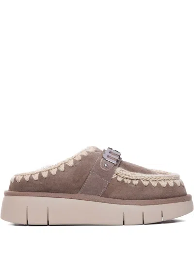 Mou Bounce Crochet-detail Mules In Neutral