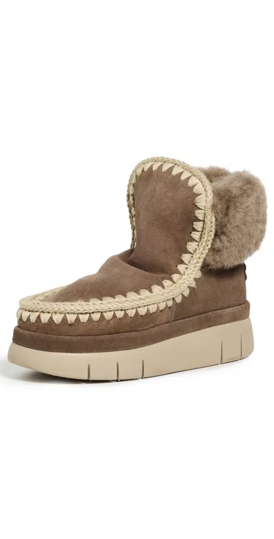 Mou Bounce Furry Collar Boots Elephant Grey In Gray