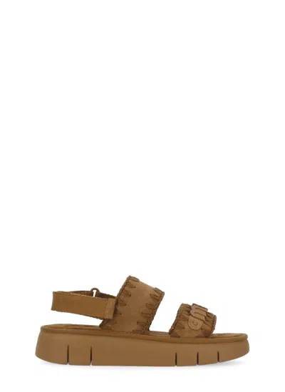 Mou Bounce Suede Flatform Sandals In Brown