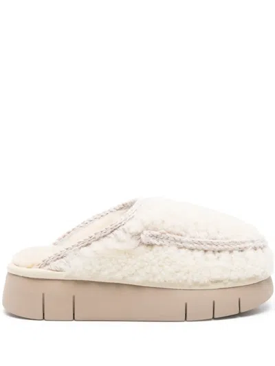 Mou Bounce Shearling Mules In White