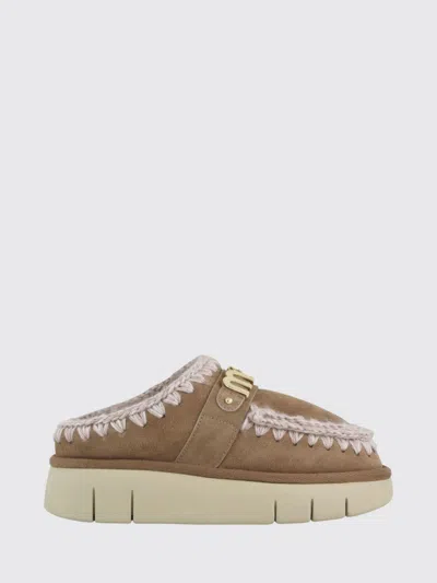 Mou Bounce Sheepskin Mules With Contrast Stitching And Wool Lining In Brown