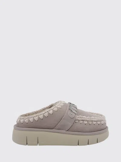 Mou Bounce Sheepskin Mules With Contrast Stitching And Wool Lining In Gray