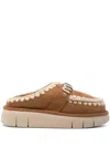 Mou Logo-lettering Crochet-trim Suede Mules In 褐色