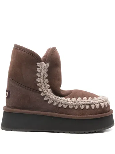 Mou Braided-trim Platform Boots In Brown