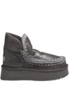 Mou Metallic Textured Platform Boot With Whipstitch Detailing In Gray