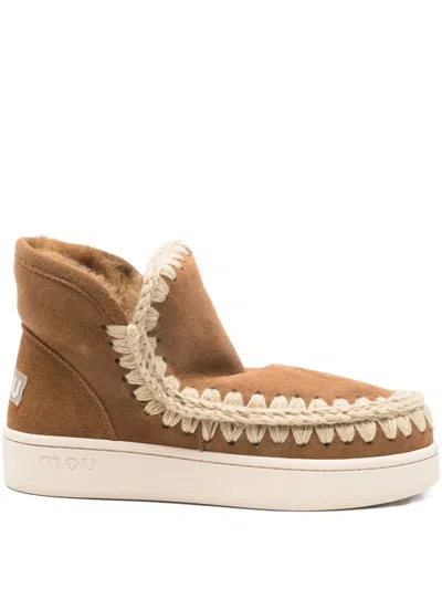 Mou Braided-trim Suede Ankle Boots In Brown