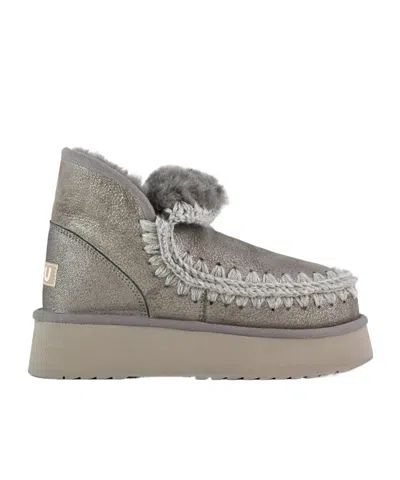 Mou Braided-trim Platform Boots In Gray