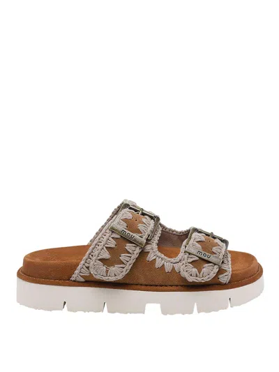 Mou Whipstitch-trim Suede Slides In Multi